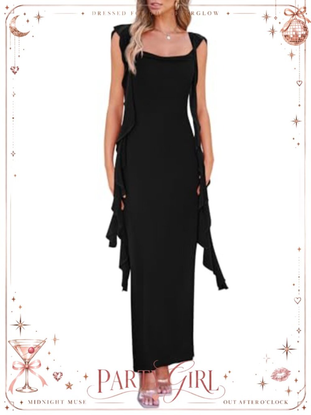Ruffle Bodycon Maxi Dress Sweetheart Neck Open Back